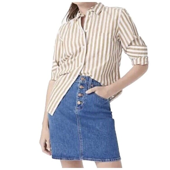 J.Crew Denim Mini Jean Skirt Womens Sz 26 High Waist Button Front Blue 5 Pocket - Picture 1 of 16